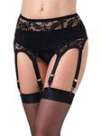 Confonze Lace Garter Belt/Suspender Belt with Six Straps Metal Clip for Women's Stockings/Lingerie (Garter Belt Sold Only) (Large, Black_lace)