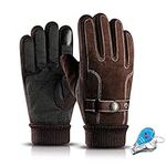 KXF Thermal Gloves, Mens Leather Winter Gloves Thick Warm Fleece Lined Windproof Cold Proof Touchscreen Gloves for Cycling Driving Running Camping Hiking