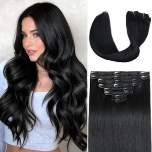 LORIEN Clip in Hair Extensions Real Human Hair, 18 Inch 100g/3.6oz, #1 Jet Black, Clip in 100% Brazilian Remy Human Hair Extensions 8pcs Per Set with 18 Clips Double Weft