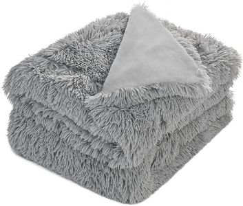 Pfimigh Long Plush Waterproof Dog Blanket, 3-Layer Reversible Fur and Velvet Pet Throw Blanket, Protector Cover for Bed Couch Sofa, Grey, 127x152cm