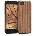 kwmobile Wood Optics Case Compatible with Apple iPhone SE (2022) / iPhone SE (2020) / iPhone 8 / iPhone 7 - TPU Protective Cover in Two-Tone Wood Design - Woodgrain Brown