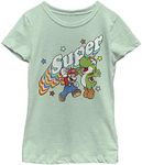 Nintendo Super Friends Girl's Heather Crew Tee Mint, Mint, X-Large