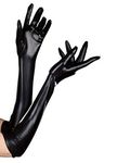 Luwint Women's Sexy Elastic Shiny Wet Look Satin Long Gloves (Black)