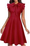 TASHVIKA'S Women's Tie Neck Vintage Ruffle Cocktail Party Dresses (T07_Burgundy_XS)