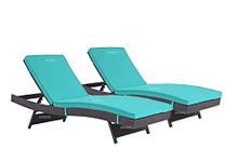 BRISHI Outdoor Swimming Poolside Lounger Beach Sunbathing Lawn Patio Chaise Lounge Sun Lounger Chair Adjustable Backrest Set of 2 (Dark Brown + SkyBlue)