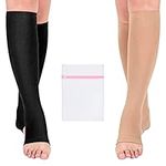 Open Toe Medical Compression Socks for Women & Men Flight Running Pregnancy Travel Work Varicose Veins S/M/L/XL/XXL (2 Pair) with Laundry Bag (S-M)