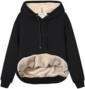 Fenclushy Womens Winter Hoodies Warm Fleece Sherpa Lined Pullover Hooded Sweatshirt, Black, X-Small