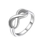 JewelryWe New Polished 8" Symbol Infinity Love Ring Stainless Steel Engagement Wedding Band for Women, Friends Forever, Colour Silver (with Gift Bag) (UK Size L)