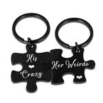 2pcs His Crazy Her Weirdo Couples Keychains Gifts for Him Her Boyfriend Girlfriend Husband Wife Christmas Valentine Day Wedding Anniversary Birthday Engagement Gifts Matching Puzzle Key Chain Black