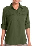 Women safari shirts Sun Protect Lightweight Long Sleeve Travel Hiking Kayak Cruise Outdoor Cool Shirts,F5026,Army Green,L