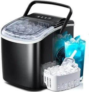 Countertop Ice Maker Machine, Portable Ice Maker with Handle, 27lbs/24Hrs, 6Mins/9 Pcs ice Cubes, Self-Cleaning Ice Maker with Ice Basket/Scoop, Ice Makers Countertop for Home/Kitchen/Office(Black)