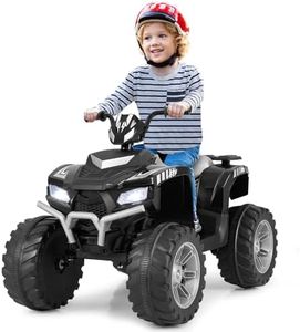 Coszton ATV for Kids, 24V Battery Powered Electric ATV Quad W/Soft Start, Wireless Connection, Music, Radio, Treaded Tires, LED Lights, Kids Ride-On ATV Kids 4-Wheeler for 3-8 Boys & Girls (Black)