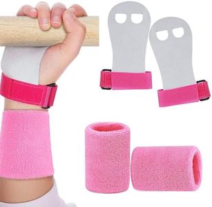 heqxwl 2 Sets Gymnastics Hand Grips Gloves Wristbands, Gymnastic Hand Grips Gymnastic Bar Palm Protection and Wrist Support Sports Accessories for Boys Girls Youth Kids Workout and Exercise (Pink, S)