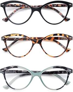 MODFANS Confezione da 3 Occhiali da Lettura per Donna, Cerniera a Molla,Leggera,Visione Chiara,Lente Trasparente con Custodia,colori misti
