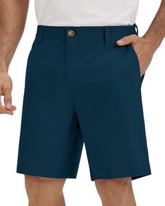 33,000ft Mens Golf Shorts 9 inch Inseam Quick Dry Elastic Waist Classic-Fit Drawstring Dress Shorts Hiking Fishing Business Ceramic Blue