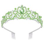 Crystal Rhinestones Wedding Tiara with Comb for Bridal Wedding Princess Queen Coronation Birthday Party Green Crown Girl and Women Carnival Party Holiday Celebration for Adults