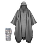 Urby Plus Size Adult Rain Poncho with Hood, Poncho Para Lluvia, Tactical Ponchos Adult For Camping, Hiking, Travel, Outdoors, Grey, Large-XX-Large