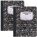 Emraw Black & White Marble Style Cover Composition Book with 100 Sheets of Wide Ruled White Paper (2 Pack)