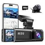 REDTIGER F7N 4K Dual Dash Cam with 64GB Card, Built-in WiFi GPS Front 4K/2.5K and Rear 1080P Dual Dash Camera for Cars,3.18 inch Display,170 Deg Wide Angle Dashboard Camera Recorder,Support 256GB Max