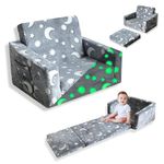 BAMBI GLOW Kids Sofa Bed 2-in-1, Extra Long, Soft Toddler Sofa Chair, Glow-in-the-Dark, Children's Convertible Armchair with Extra Pillow, Baby Sofa to Bed