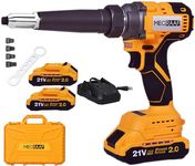 MECRAAF® Compatible Cordless Rivet Gun | Heavy Duty Automatic Portable Riveter with LED Light | 21V 2.0Ah Li-ion Automatic Blind Riveter Tool | Rivet Size: 3.2 | 4.0 | 4.8 mm (6 months motor warranty)