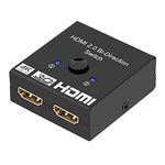 HDMI Switcher 2 in 1 out 4K 60Hz, HDMI Splitter 2 in 1 out, Sharing HD Video Accessories for PS4/Xbox One/Fire TV/Apple TV, No Power Required