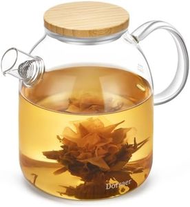 Dorsaer 1500ml Glass Teapot with Bamboo Lid, 50oz Stovetop Safe Borosilicate Glass Tea Kettle with Infuser for Blooming Tea, Fruit Tea, Loose Leaf Tea, Tea Bag, Clear Glass Pots for Cooking on Stove