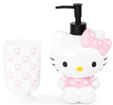 Jay Franco Hello Kitty 2 Piece Bathroom Set - White & Pink Soap Dispenser & Tumbler Set - Kids Resin Bathroom Accessories