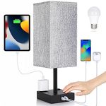 Touch Control Table Lamp - Soilsiu 3 Way Dimmable Nightstand Lamp with USB C & USB A Charging Port, 2 AC Outlets, 3000K LED Bulbs, Grey Fabric Shade Modern Bedside Lamp for Bedroom…