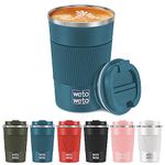 WETOWETO 12 oz Insulated Coffee Cup, Spill Proof Travel Coffee Mug, Vacuum Stainless Steel Coffee Tumbler, Coffee Mug with Lid, Portable Thermal Mug, Reusable Travel Coffee Cup(Blue)