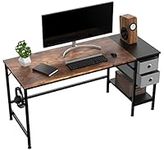 HOMIDEC Computer Desk, Office Work Desk for student and worker, Writing Desk with drawer and Headphone Hook, Laptop Table with shelves, Modern Style Desks for Bedroom, Home, Office(140x60x75cm)