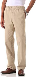 Soojun Men's Cotton Relaxed Fit Full Elastic Waist Twill Pants, Khaki, 36W x 30L