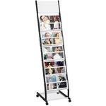 LZHYWEI Magazine Rack Brochure Display Rack Literature Rack Floor Standing Magazine Holders Movable with Wheels Catalog Rack for Shop Exhibitions Office, 5 Pockets