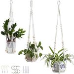 Feedee Macrame Plant Hangers Indoor, Planters for Indoor Plants, Hanging Plant Holder, Handmade Plant Hangers Hanging Plant Hanger with Beads No Tassels, Home Decor (Ivory, Pack of 3)