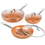 SHINEURI 6 Pieces Nonstick Copper Pans with Lid Copper Frying Pans Copper Nonstick Frying Pans Copper Pans with Lid Copper Skillets with Lid Ceramic Fry Pan Copper Pans for Cooking - 8 / 9.5 /11 inch