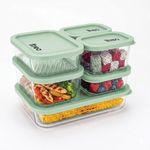 Treo By Milton Nutri Borosilicate Glass Containers for Fridge Storage Set of 6 (2 x 310ml, 2 x 520ml, 1 x 750ml, 1 x 1200ml) I Stackable Glass Container with Lid, Microwave & Dishwasher Safe, Green