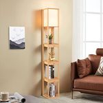 ATAMIN Aaron 72" Floor Lamps for Living Room, Sturdy Floor Lamp for Bedroom, Corner Floor Lamp with Shelves and Drawers, Durable Standing Lamp for Bedroom, Tall Lamps for Living Room - Natural Wood