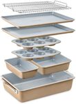Bakken 8-Piece Stackable Bakeware Set - Ceramic Non-Stick Coating, Baking Sheets, Assorted Baking Pans, PTFE, PFOA & PFOS Free - Healthy Baking, Ergonomic Handles, Cooling Rack, Non-Toxic, Oven-Safe