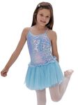 IKAANYA Girls Camisole Leotard Dress - Ideal for Ballet, Dance, Performance, Stage wear, Party, Dress up Ages (3-12) (Blue, 8-9 Years)