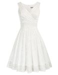 GRACE KARIN Women 50s Party Dress Elegant V-Neck Ruffled A-line Dress Vintage Event Dress XL Lace White