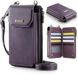 XIMAND Phone Wallet Verical Bag with Large Capacity Card Slots Cash Zipper Pocket, RFID Blocking Hand Strap and Crossbody Shoulder.Purple