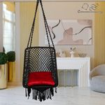 Patiofy Swing For Adults/Jhula For Adults/Swing For Living Room/Swing For Balcony/Swing Chair/Square Hanging Swing/Includes Hanging Kit & Sitting Cushion-Black - Polyester,91 X 66 X 152 Cm