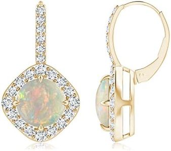 ANGARA Natural 2.3 Ct Opal and 0.75 Ct Diamond Drop Earrings for Women in 14K Yellow Gold (Grade-AAAA | Size-8mm) | October Birthstone, Birthday, Anniversary, Wedding Jewelry Gift For Women