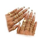 ZOVOLI 19-36 Pcs Gold Boho Knuckle Rings Set for Women, Vintage Stackable Dainty Joint Finger Gold Jewelry Set with Love Pearl and Sparkling Crystals, Metal, Zircon