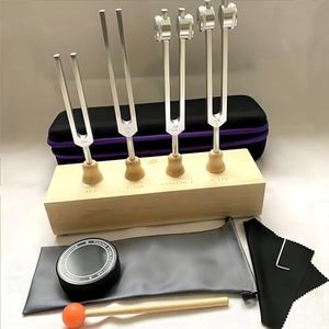 MIMIRACLE Resonance Tuning Forks for Healing - Complete Set with Weighted & Unweighted Forks (128Hz, 136Hz, 256Hz, 384Hz), Wooden Resonator and Hockey Puck Activator - Chakra Sound Therapy Tools