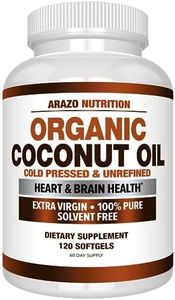 Organic Coconut Oil 2000mg - 100% Extra Virgin Cold Pressed for Weight Support, Skin, Hair, Nails - 120 Softgel Capsules - Arazo Nutrition