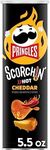 Pringles Scorchin' Potato Crisps Chips, Spicy Snacks, On-the-Go Snacks, Cheddar, 5.5oz Can (1 Can)