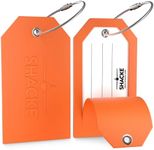 Shacke Large Luggage Tags (2pcs) with Privacy Cover and Steel Loops (Orange)