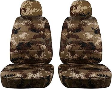 Totally Covers Camouflage Car Seat Covers w 2 Separate Headrest: Tan Digital Camo - Universal Fit - Front - Buckets - Option for Airbag, Seat Belt, Armrest & Seat Release/Lever Compatible (22 Prints)