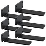 Floating Shelf Brackets Heavy Duty - 1/5 Inch Thick Industrial Black Metal L Brackets, Premium Solid Steel Shelf Supports for Shelves - 6 Inch Heavy Floating Shelves Hardware (6Pcs)